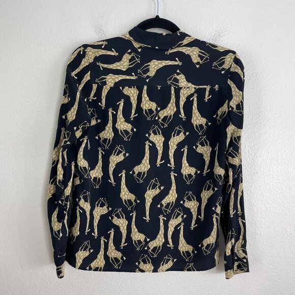 Equipment Femme Womens Small Giraffe Button Up Shirt Long Sleeve Silk Blouse - Picture 8 of 9